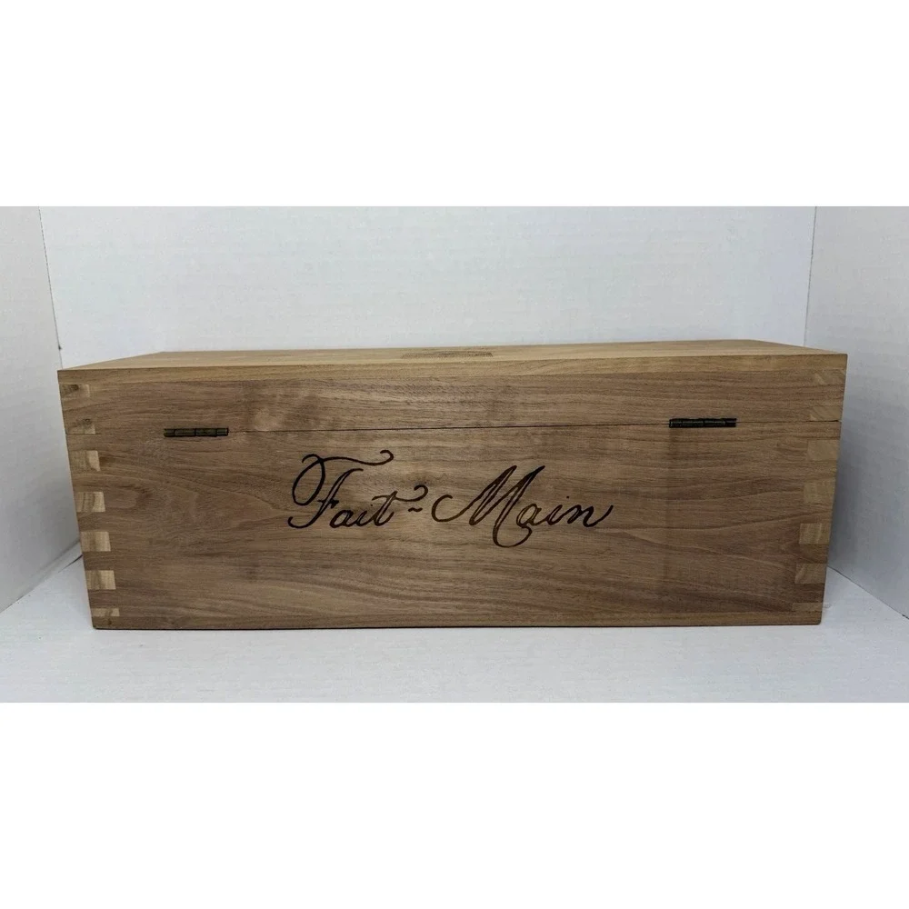 Fait Main Laser Engraved Wood Walnut Wine Box 18 Inch Magnetic Shut
